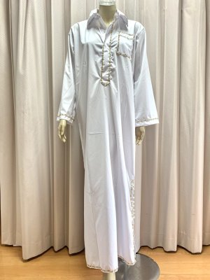 画像1: Hanine特注　白バラディ、シャツタイプガラベーヤ