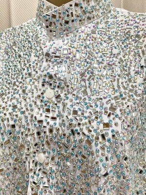 画像3: ストーンたっぷりスタンドカラーの白ガラベーヤ