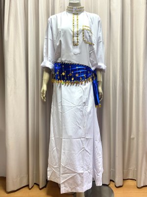 画像2: 白バラディ、スタンドカラーガラベーヤ(ヒップ＆ヘッドスカーフ付き)Mサイズ