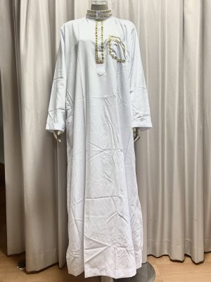 画像5: 白バラディ、スタンドカラーガラベーヤ(ヒップ＆ヘッドスカーフ付き)Mサイズ