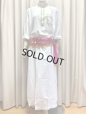 画像2: 白バラディ、スタンドカラーガラベーヤ(ヒップ＆ヘッドスカーフ付き)Mサイズ