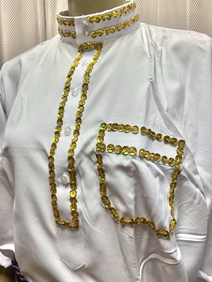 画像3: 白バラディ、スタンドカラーガラベーヤ(ヒップ＆ヘッドスカーフ付き)Mサイズ