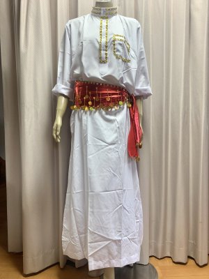 画像2: 白バラディ、スタンドカラーガラベーヤ(ヒップ＆ヘッドスカーフ付き)Lサイズ