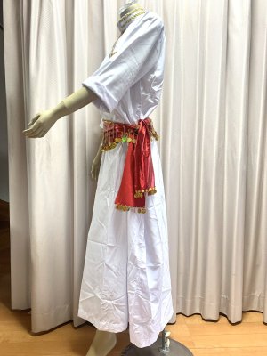 画像6: 白バラディ、スタンドカラーガラベーヤ(ヒップ＆ヘッドスカーフ付き)Lサイズ