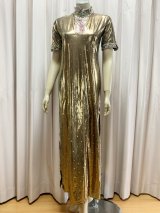 スタンドカラー・クリスタル付きバラディドレス