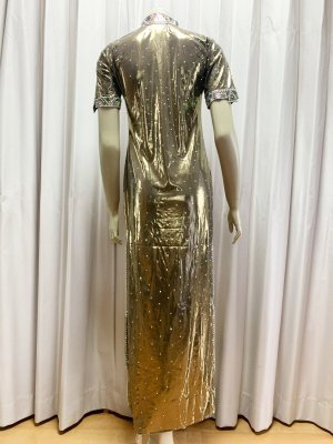 画像7: スタンドカラー・クリスタル付きバラディドレス