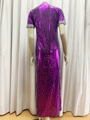 画像7: スタンドカラー・クリスタル付きバラディドレス