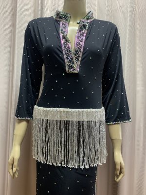 画像4: スタンドカラー・クリスタル付きバラディドレス(長袖）