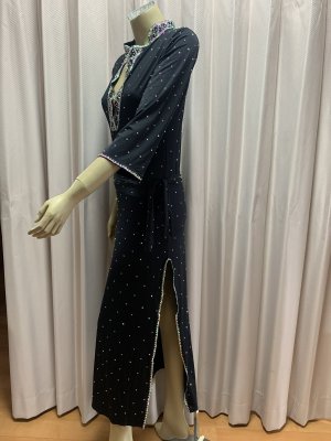 画像6: スタンドカラー・クリスタル付きバラディドレス(長袖）