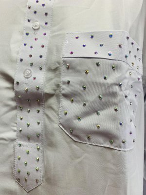 画像4: 白バラディ、スタンドカラーガラベーヤ(ラインストーン付き）