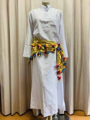 画像2: 白バラディ、スタンドカラーガラベーヤ(ラインストーン付き）