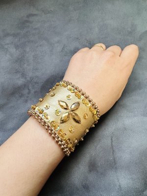 画像1: フェイクレザーバンド(ゴールド)