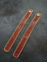 ラインストーンリストバンド2セット(レッド×ゴールド)