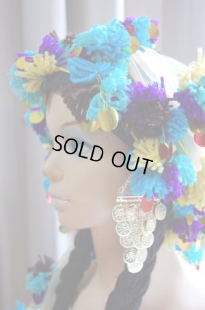 画像7: 花柄ファラーヒガラベーヤ(ポンポンスカーフ付き）