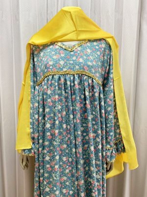 画像9: ファッラーヒ花柄ガラベーヤ(シルクベール付き）