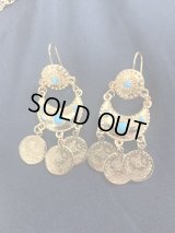 三日月モチーフピアス（ターコイズ×ゴールド）