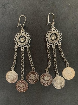 画像1: 揺れるコイン&ラインストーン付きピアス(シルバー)