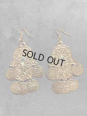 画像1: ラインストーン付きフォークロアピアス（ハムサ）