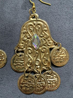 画像2: ラインストーン付きフォークロアピアス（ハムサ）