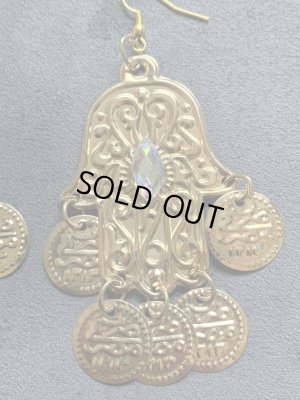 画像2: ラインストーン付きフォークロアピアス（ハムサ）