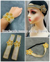 ハンドメイド☆ヘッドバンド&リストバンド(両手首）セット