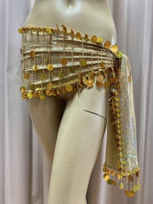画像1: フリンジ付きゴールドヒップスカーフ