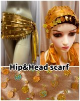 コインスパンコール付きヘッド＆ヒップスカーフ2点セット