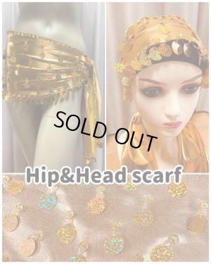 画像1: コインスパンコール付きヘッド＆ヒップスカーフ2点セット