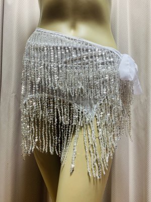 画像2: ビーズ付きスパンコールフリンジヒップスカーフ