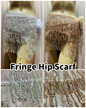 画像1: ビーズ付きスパンコールフリンジヒップスカーフ