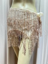 ビーズ付きスパンコールフリンジヒップスカーフ（ニュアンスカラー）