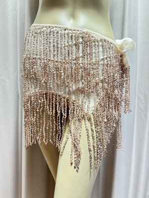 画像1: ビーズ付きスパンコールフリンジヒップスカーフ（ニュアンスカラー）