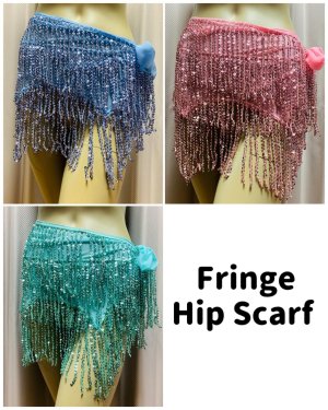 画像1: ビーズ付きスパンコールフリンジヒップスカーフ（ニュアンスカラー）