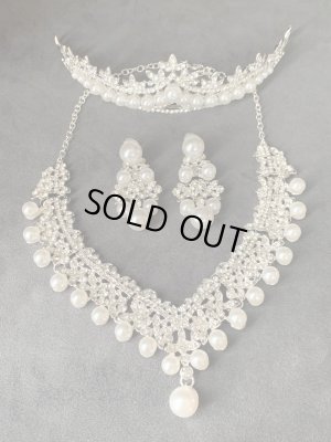 画像1: 20％OFF オリエンタルパールネックレス＆ピアス＆ティアラ３点セット