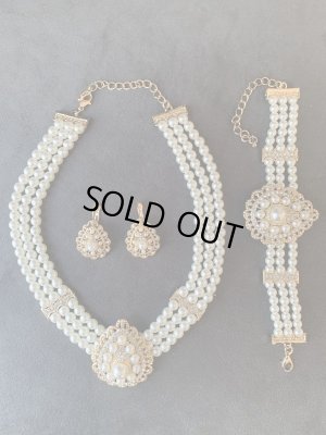 画像1: パールアクセサリー　ネックレス＆ピアス&ブレスセット