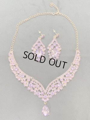 画像1: クリスタルネックレス＆ピアスセット