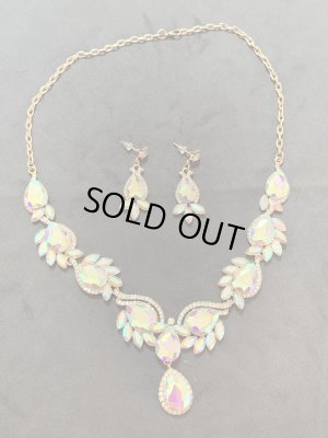 画像1: クリスタルネックレス＆ピアスセット