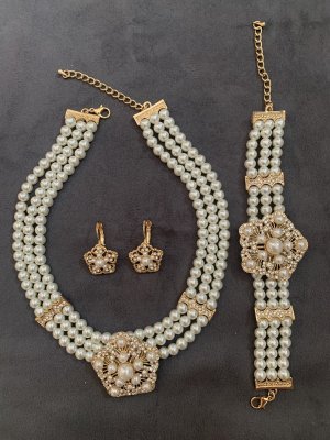 画像1: パールアクセサリーセット(フラワー）　ネックレス＆ピアス&ブレスセット