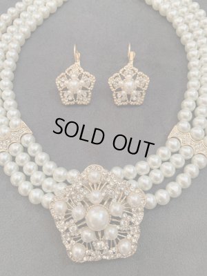 画像2: パールアクセサリーセット(フラワー）　ネックレス＆ピアス&ブレスセット