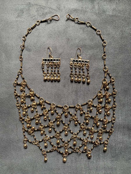 画像1: ファラオニックネックレス＆ピアスセット (1)