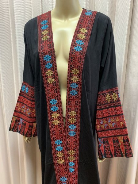 画像2: SALE20%OFF! クロスステッチのベドウィン風前開きアバーヤ（ミシン刺しゅう） (2)