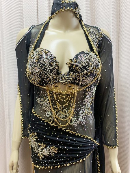 画像2: Hanine特注パワーネット生地バラディドレス (2)