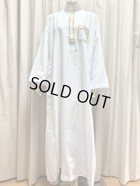 画像6: 白バラディ、スタンドカラーガラベーヤ(ヒップ＆ヘッドスカーフ付き) (6)