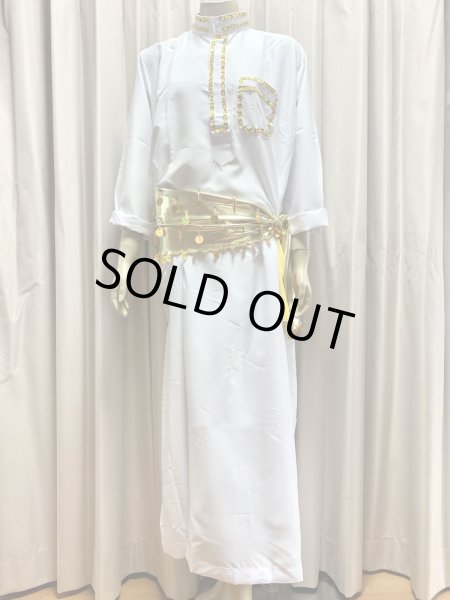 画像3: 白バラディ、スタンドカラーガラベーヤ(ヒップ＆ヘッドスカーフ付き) (3)