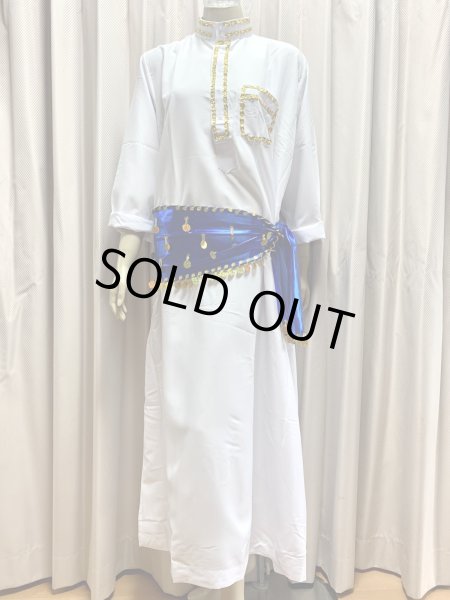 画像4: 白バラディ、スタンドカラーガラベーヤ(ヒップ＆ヘッドスカーフ付き) (4)