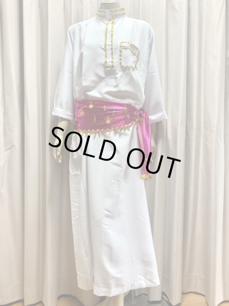 画像5: 白バラディ、スタンドカラーガラベーヤ(ヒップ＆ヘッドスカーフ付き) (5)