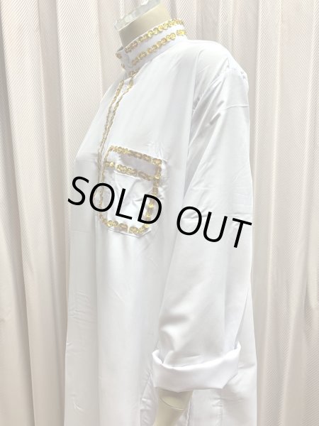 画像7: 白バラディ、スタンドカラーガラベーヤ(ヒップ＆ヘッドスカーフ付き) (7)