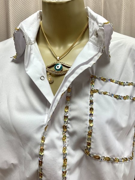 画像4: Hanine特注　白バラディ、シャツタイプガラベーヤ (4)