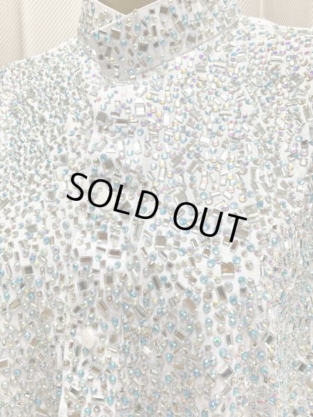 画像3: ストーンたっぷりスタンドカラーの白ガラベーヤ (3)