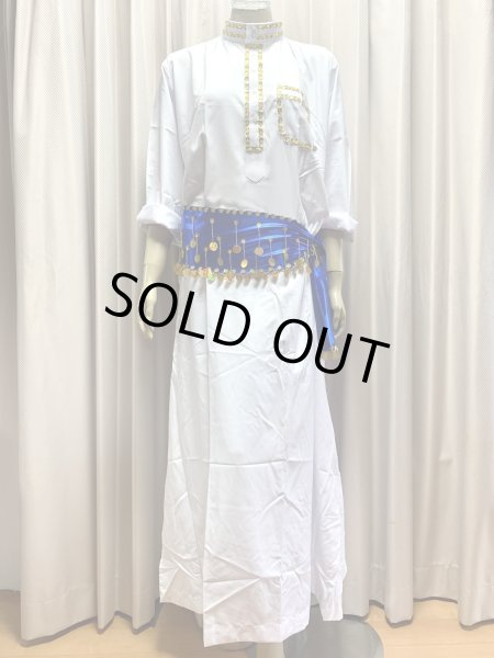 画像2: 20％OFF　白バラディ、スタンドカラーガラベーヤ(ヒップ＆ヘッドスカーフ付き)Mサイズ (2)